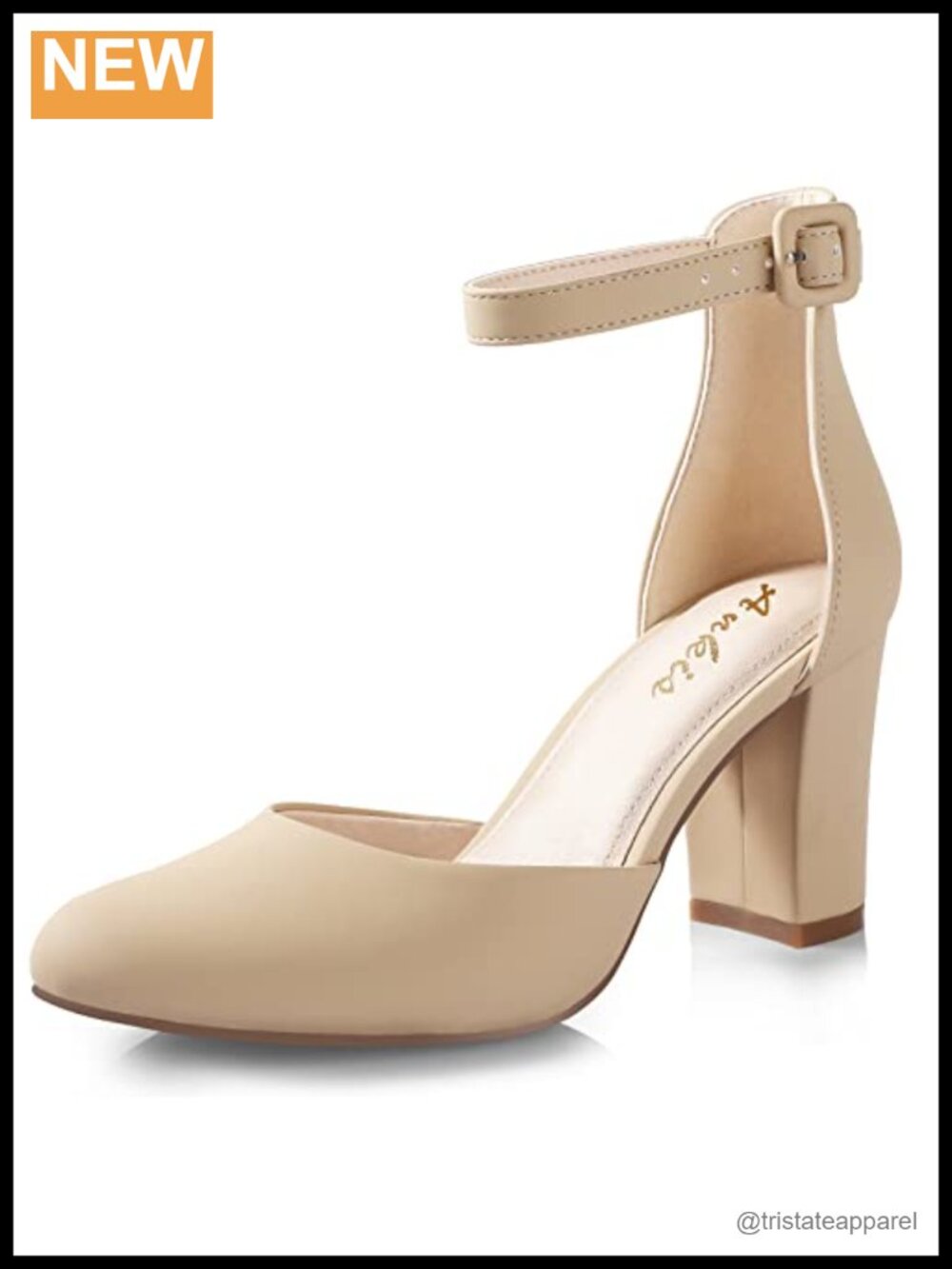 Womens Closed Round Toe Chunky Block Heel Pumps 3 Inch Ankle Strap